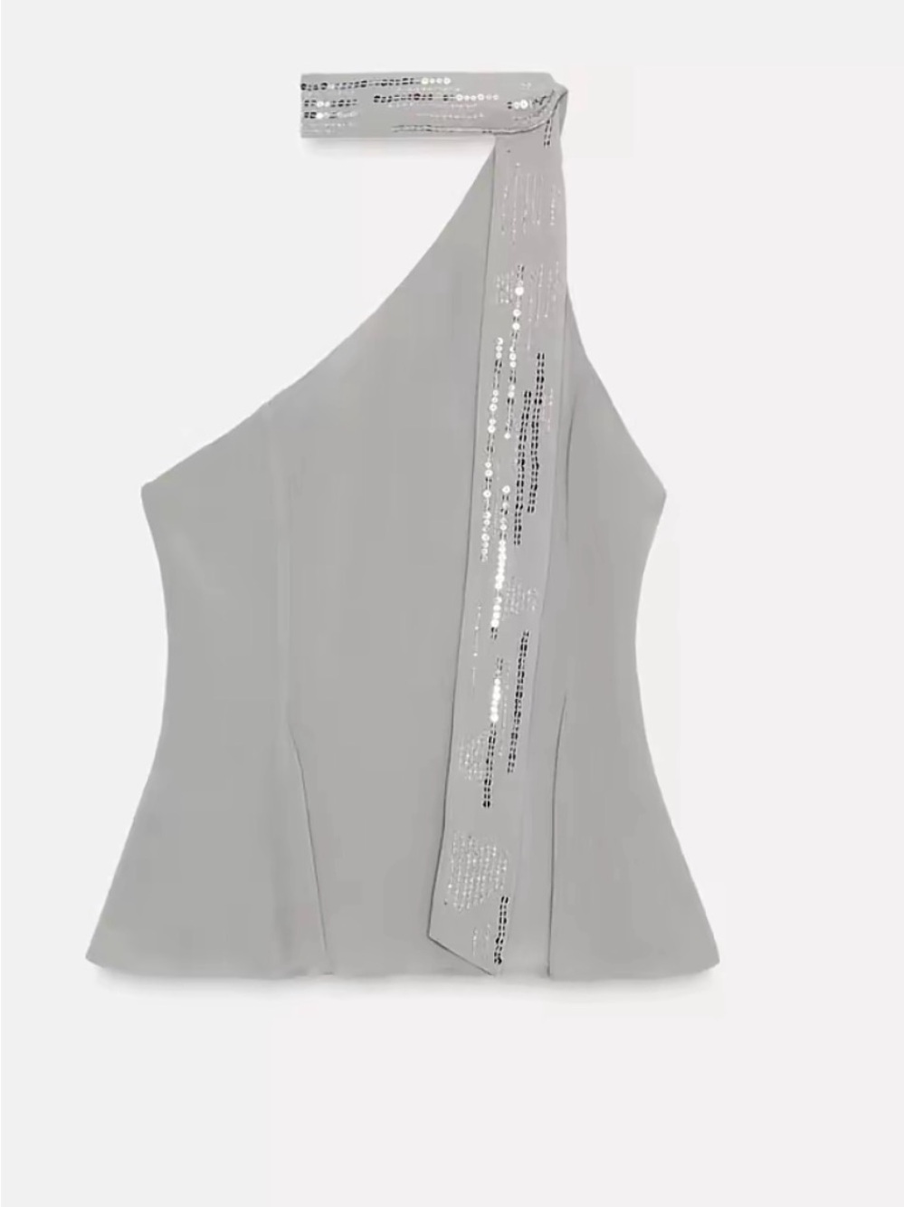Zara One-Shoulder Sequin-Trim Camisole - Light Gray